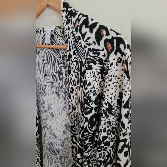 Chico's Lux Soft Animal Print Open Cardigan, Women's XL, Cream, Black & Brown - Picture 2 of 7
